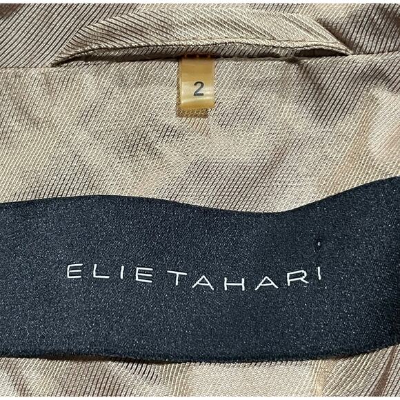 Elie Tahari Utility Parka Jacket Drawstring Hood Bottom Womens Sz 2 Metallic Tan - Picture 2 of 14